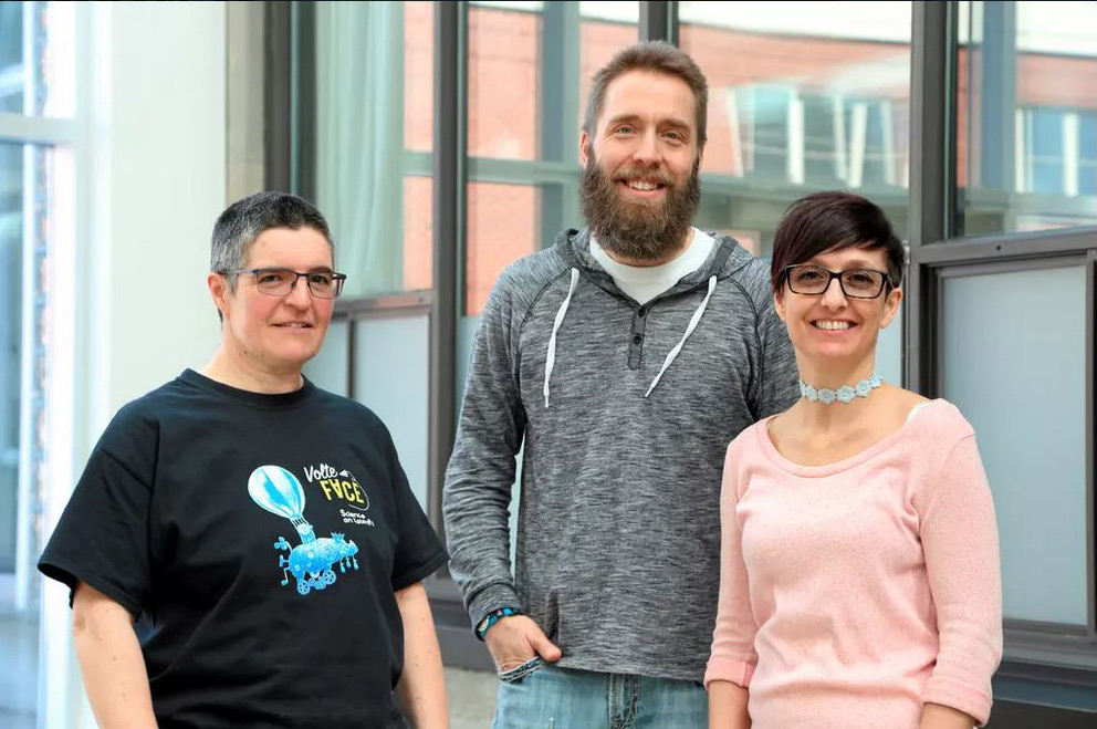 Trois organisateurs de Science, on tourne 2018 : Sylvie Croteau, Stéphane Thériault et Katie Girard.