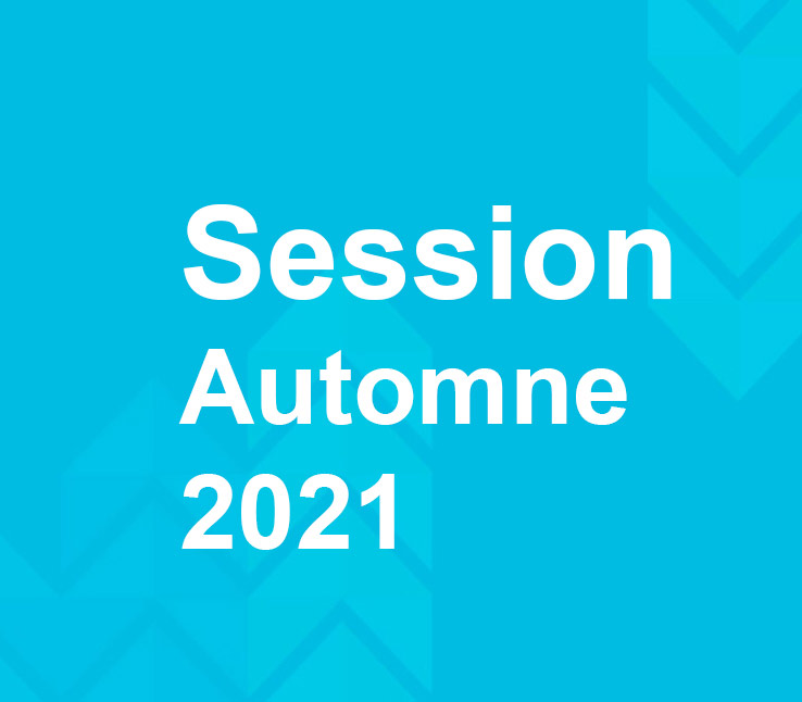 Texte Session Automne 2021 en blanc sur fond bleu