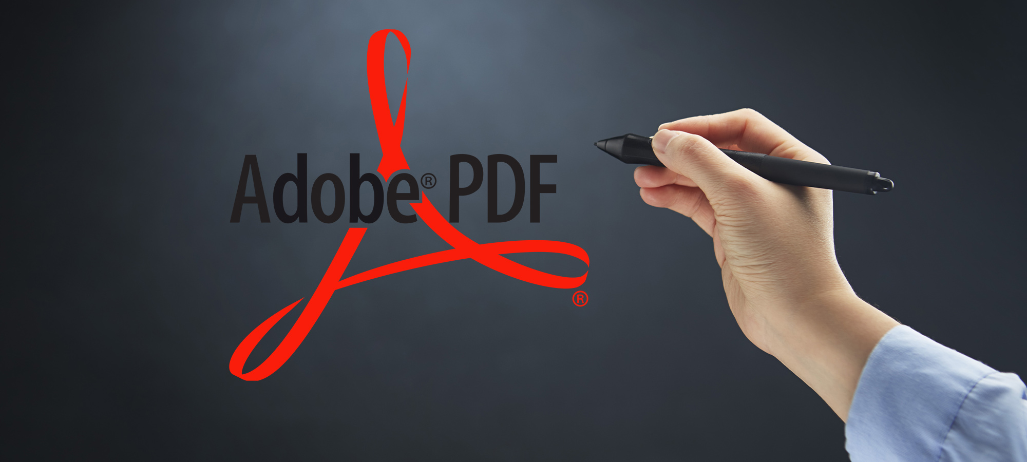 Logo Adobe PDF avec une main qui tient un stylet