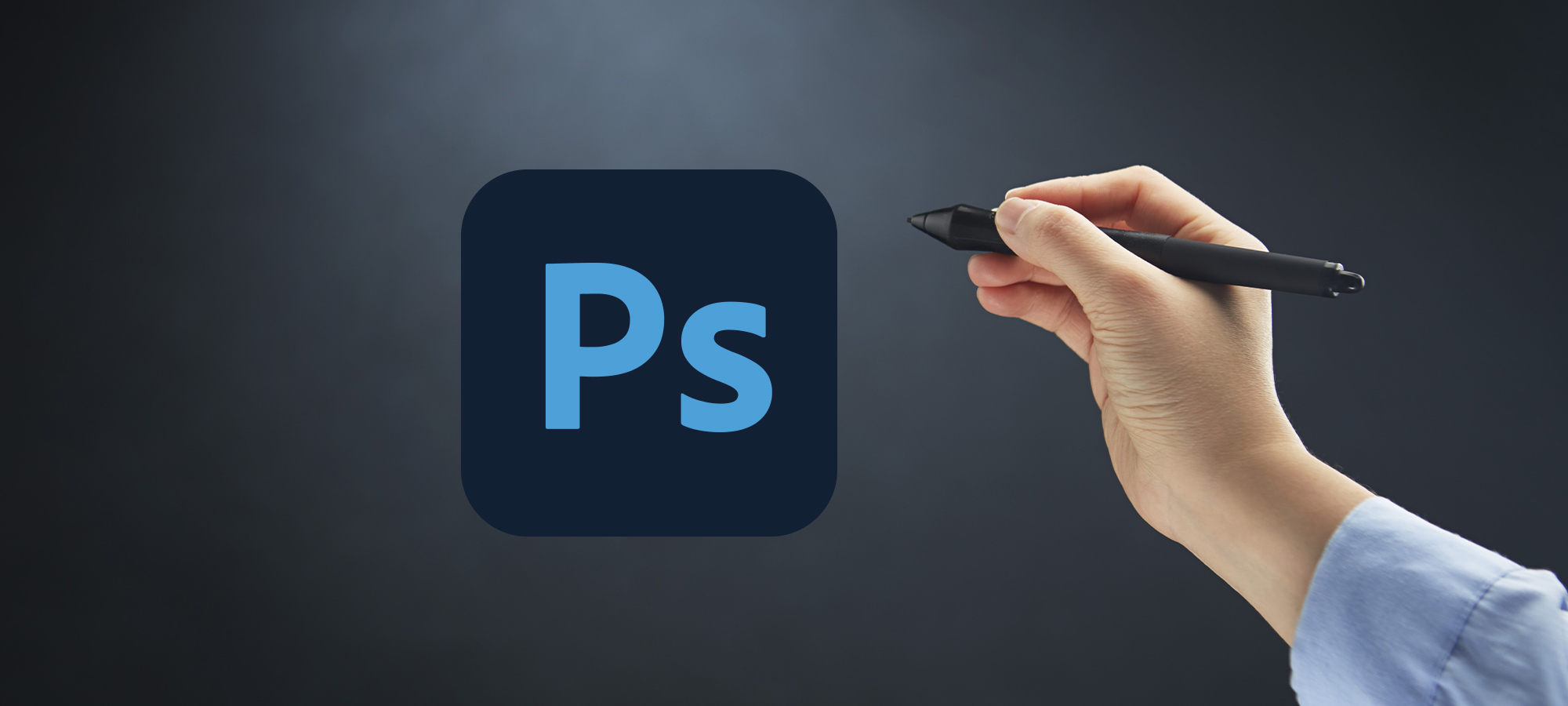 Logo Photoshop avec une main qui tient un stylet