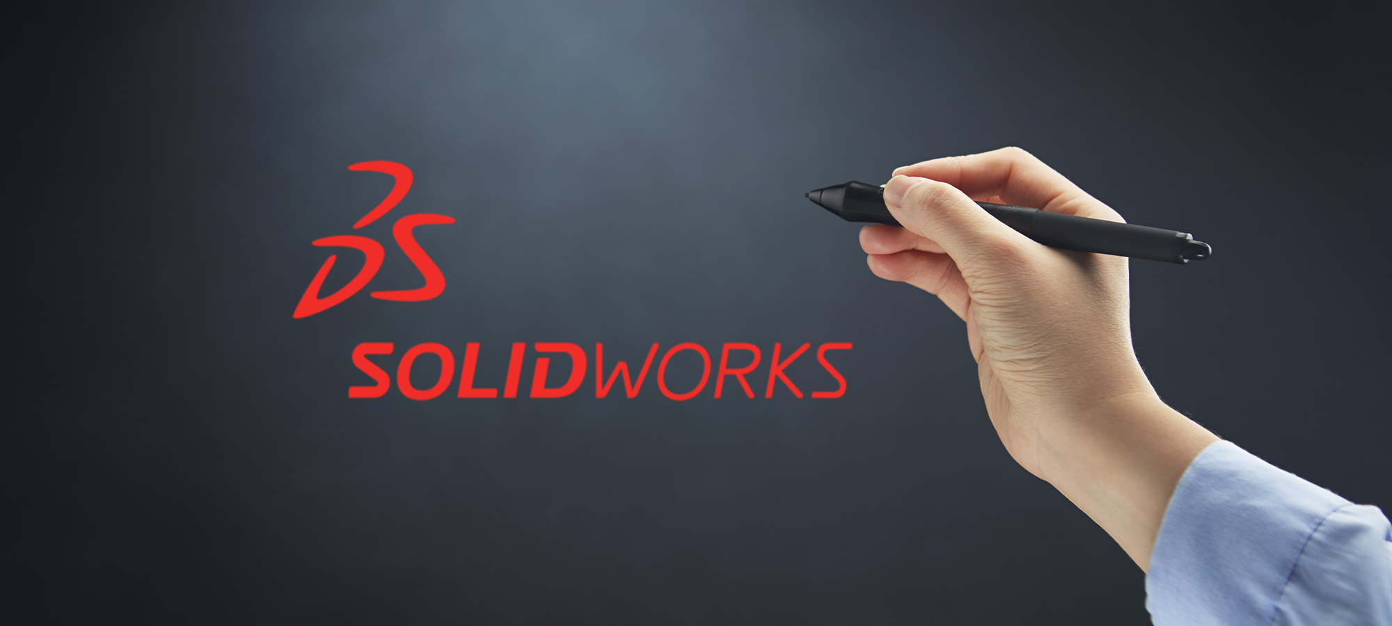 Logo SolidWorks avec une main qui tient un stylet