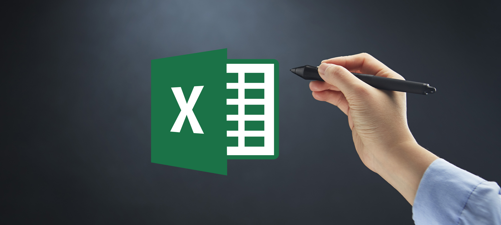Logo Excel avec une main qui tient un stylet