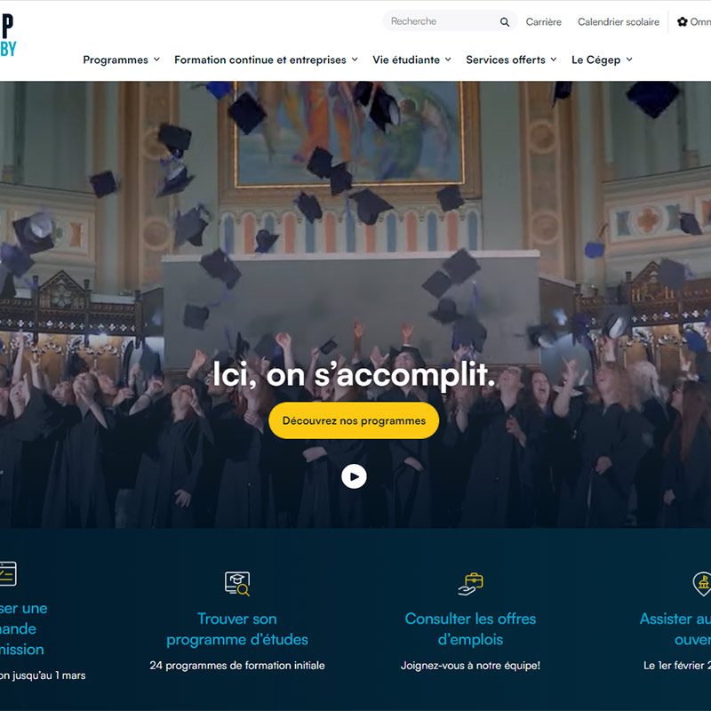 Capture d'écran de la page d'accueil du site Web du Cégep
