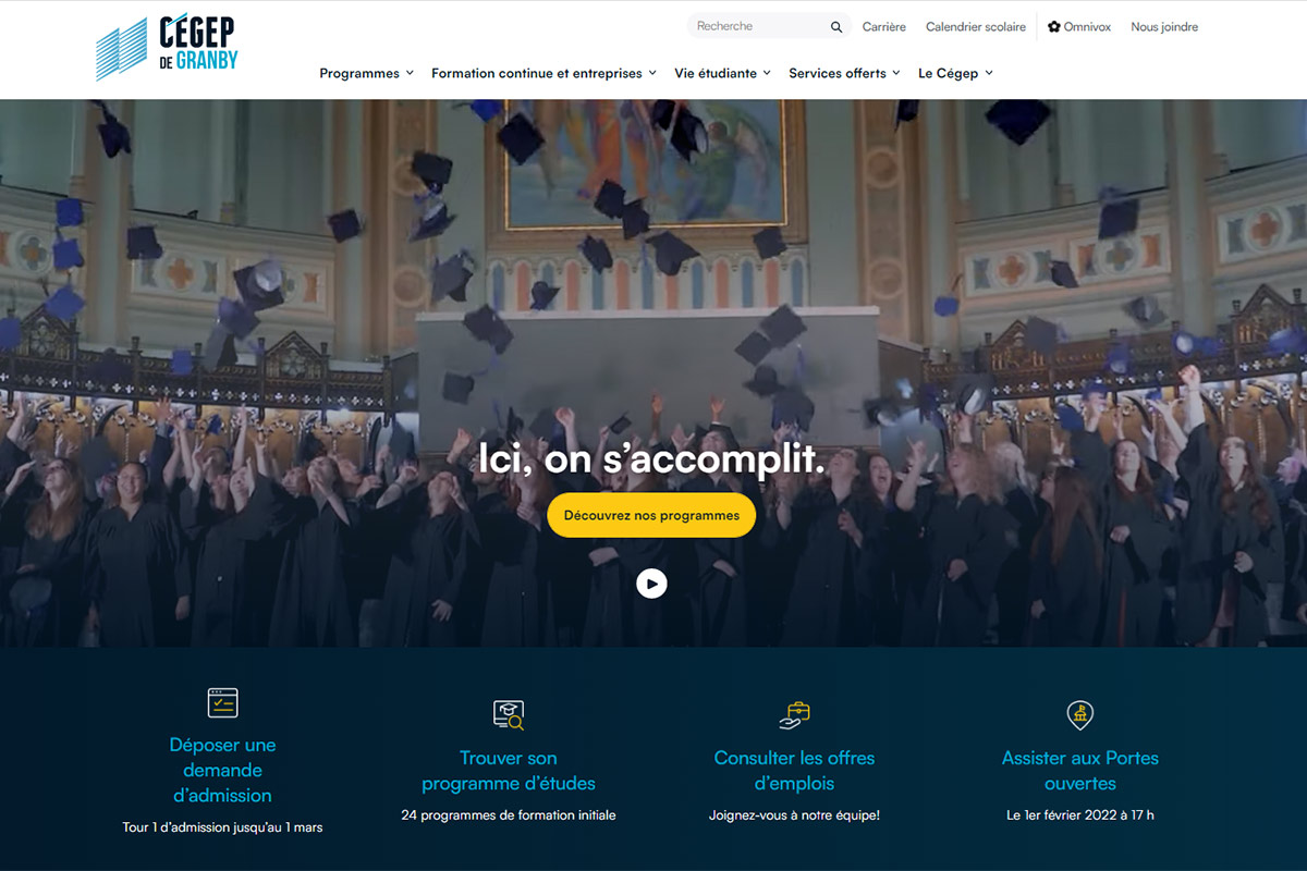 Capture d'écran de la page d'accueil du site Web du Cégep