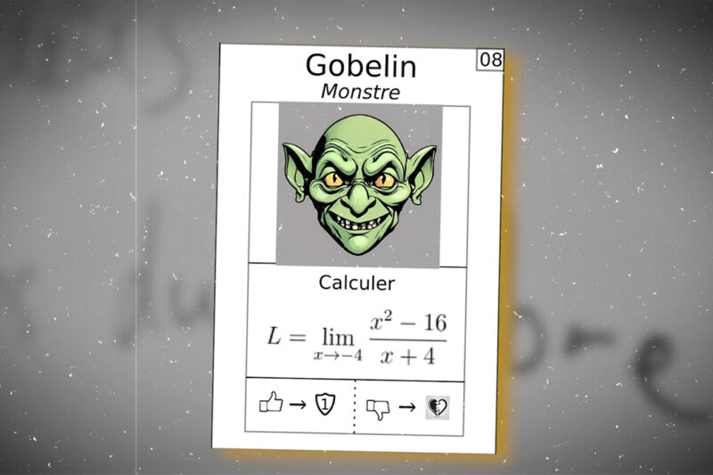 Carte de jeu avec un gobelin et une équation mathématique
