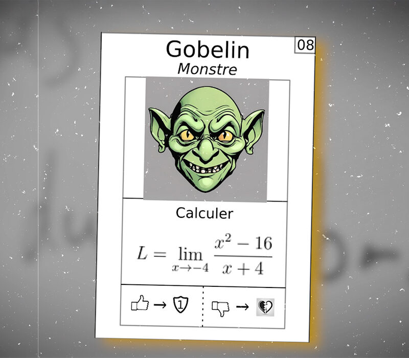 Carte de jeu avec un gobelin et une équation mathématique