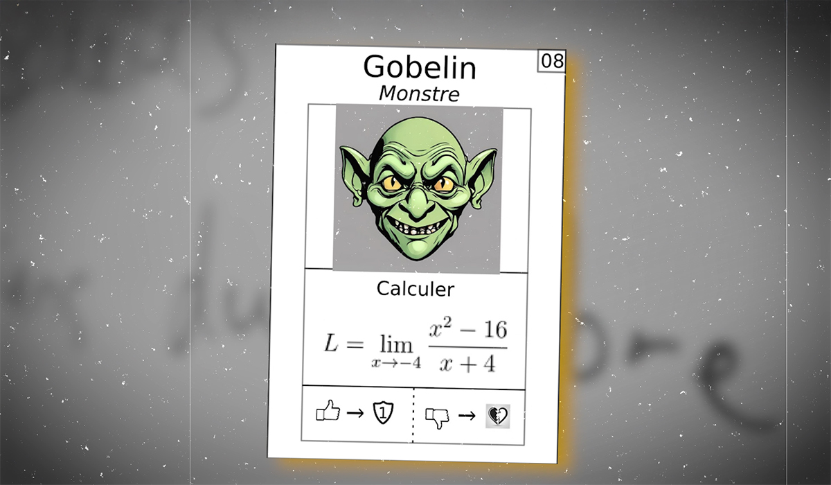Carte de jeu avec un gobelin et une équation mathématique