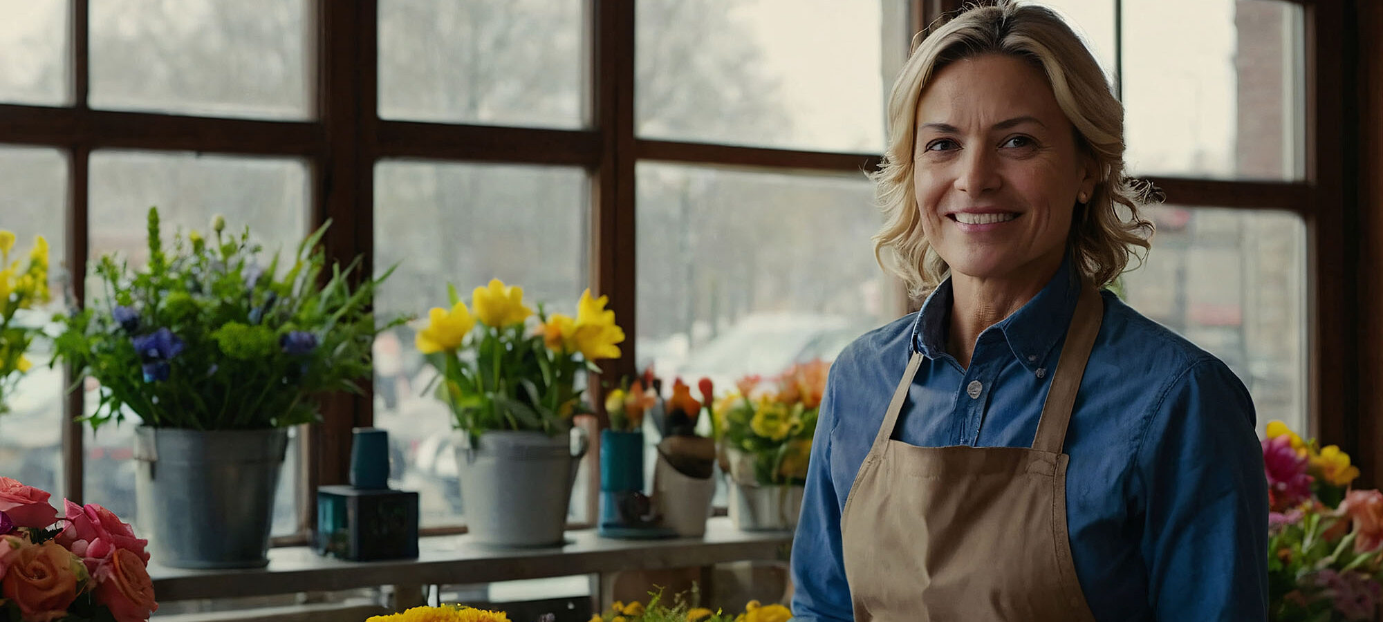 Une femme dans une boutique de fleuriste