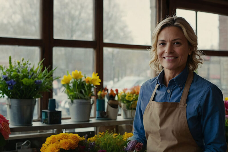 Une femme dans une boutique de fleuriste