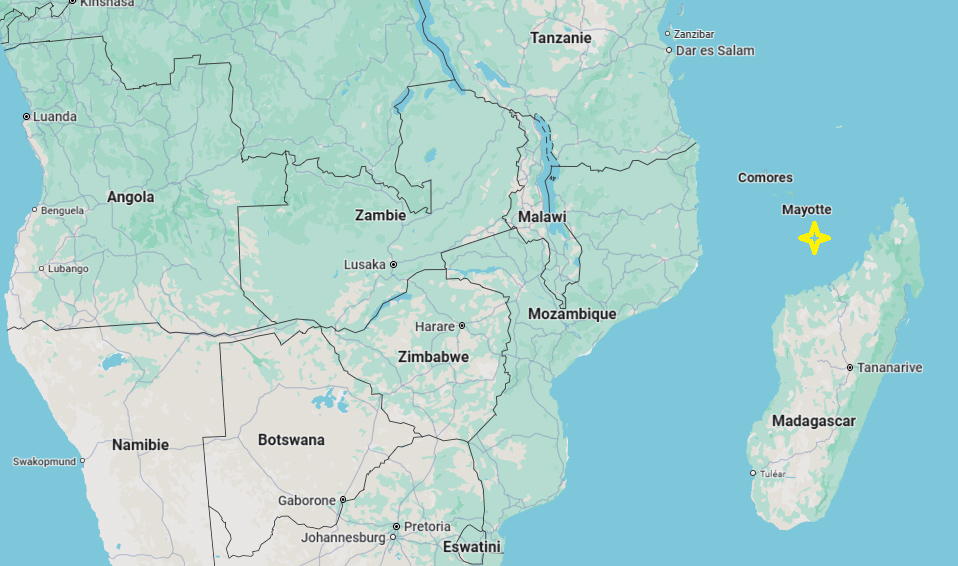 Carte de l'océan Indien indiquant où se trouve Mayotte