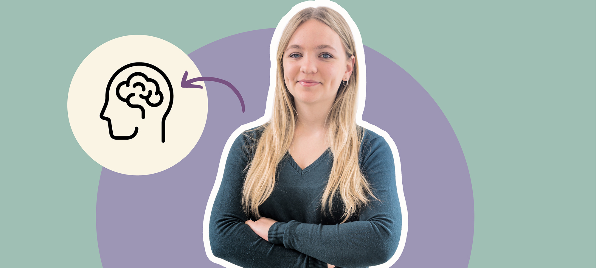 Une jeune femme et un pictogramme de cerveau